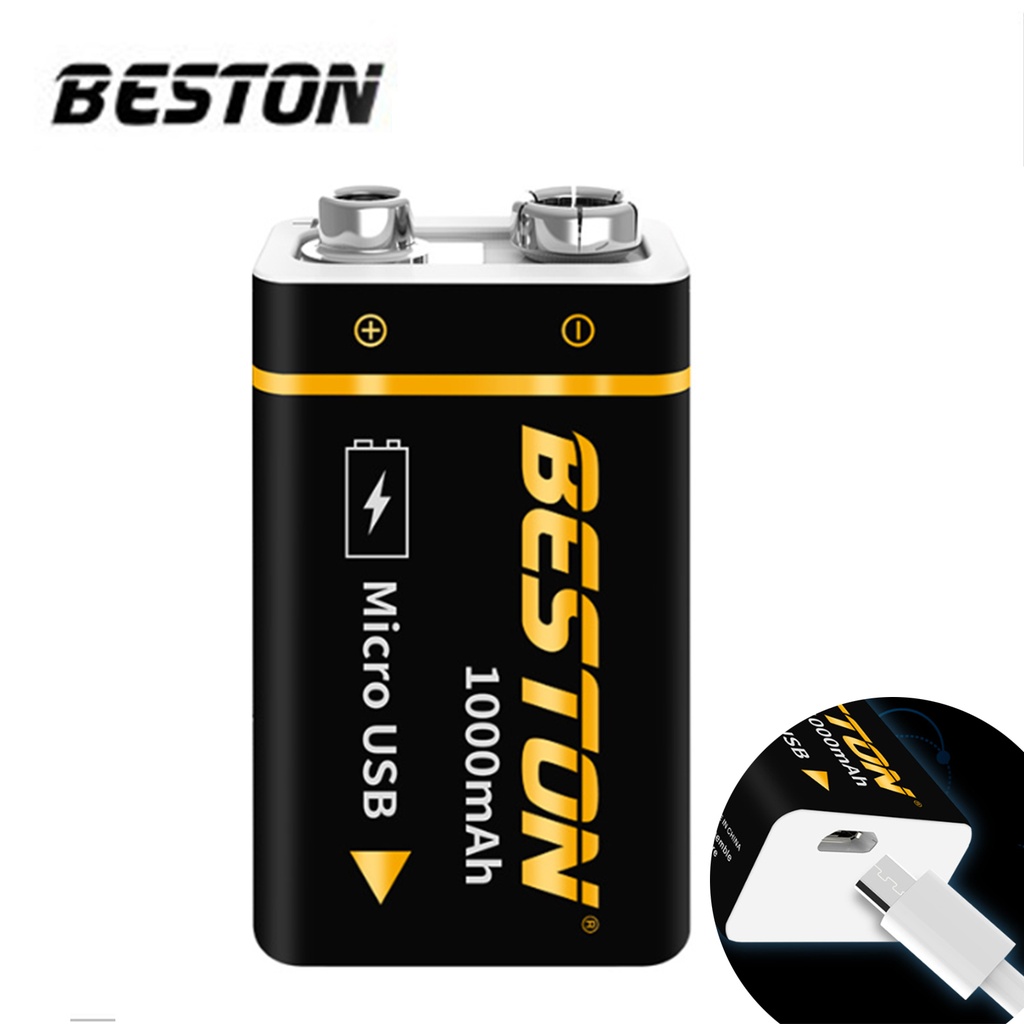 9V 1000mAh 內置USB 可充電 鋰電池 連USB線 (黑色)