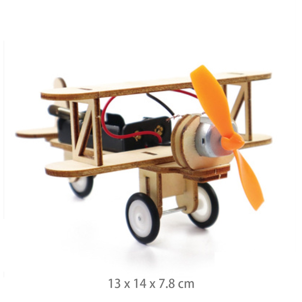 雙翼馬達滑行機 STEM 木製手工DIY玩具 創意教學玩具