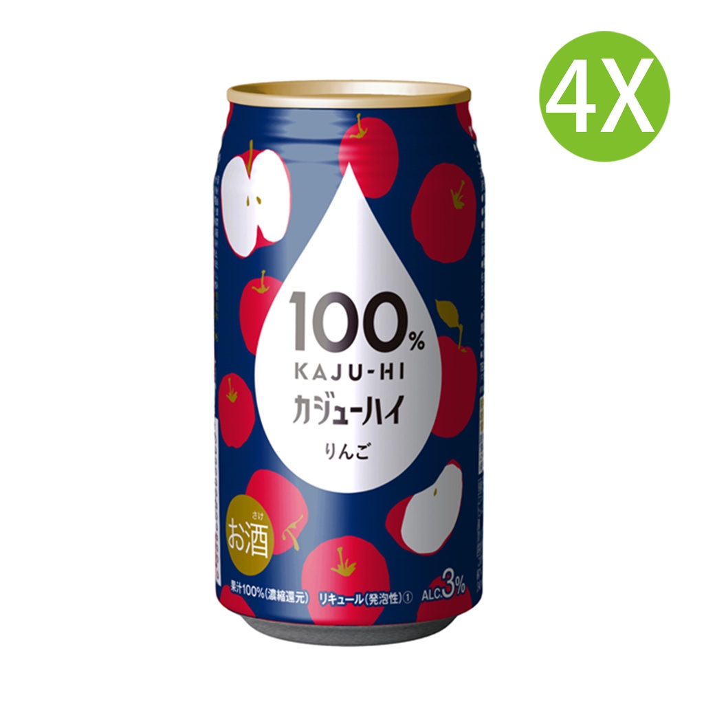 4X 日本製 KAJU-HI 100%濃縮果汁 [蘋果汁汽酒] (340ml x 4)罐裝 [1038379] (包裝隨機)