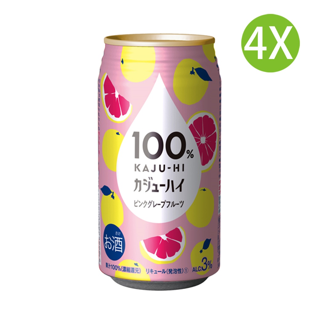 4X 日本製 KAJU-HI 100%濃縮果汁 [粉紅葡萄柚果汁汽酒] (340ml x 4) 罐裝 [1038377] (包裝隨機)
