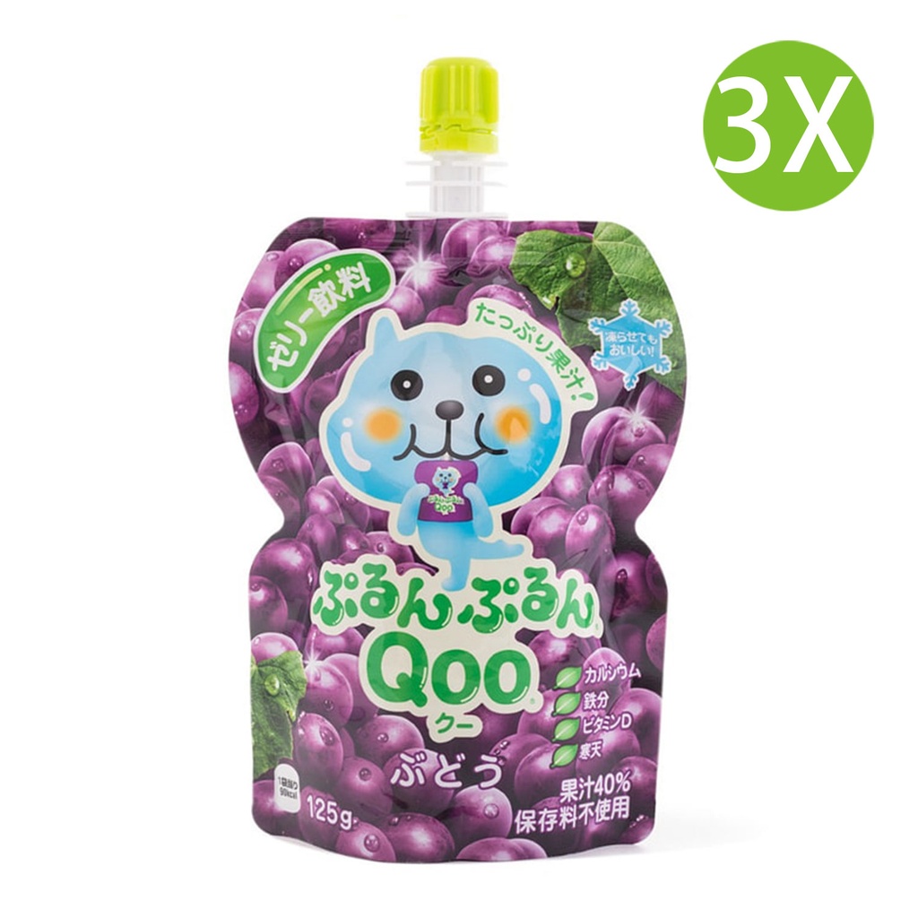 3X 日本製 Qoo 葡萄味 吸吸啫喱 吸吸果凍飲料 可口可樂美汁源 (125g x 3) 