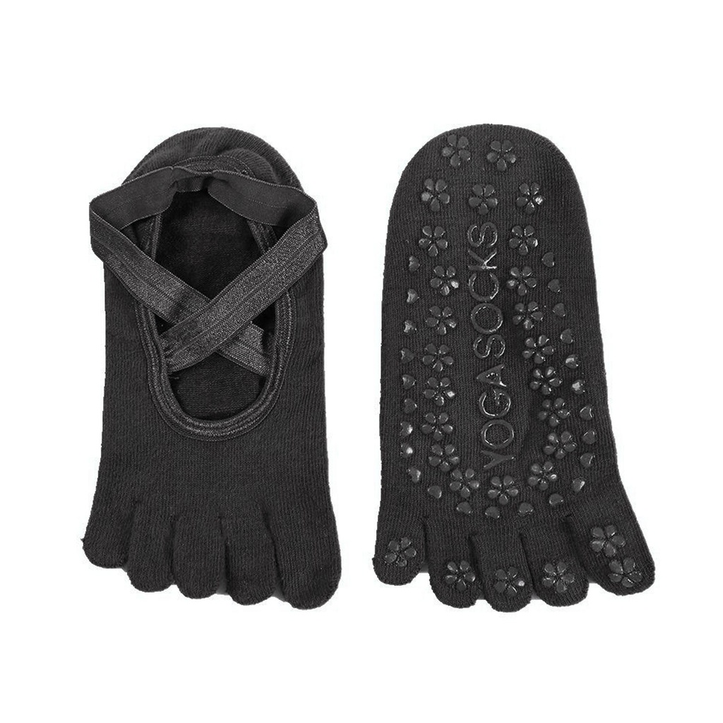 棉質瑜伽防滑襪 (全趾黑色)瑜伽襪 時尚防滑運動舞蹈襪 yoga 健身房 健身鍛煉 瑜伽訓練 吸汗襪 普拉提 吸汗消臭透氣 均碼黑色一對