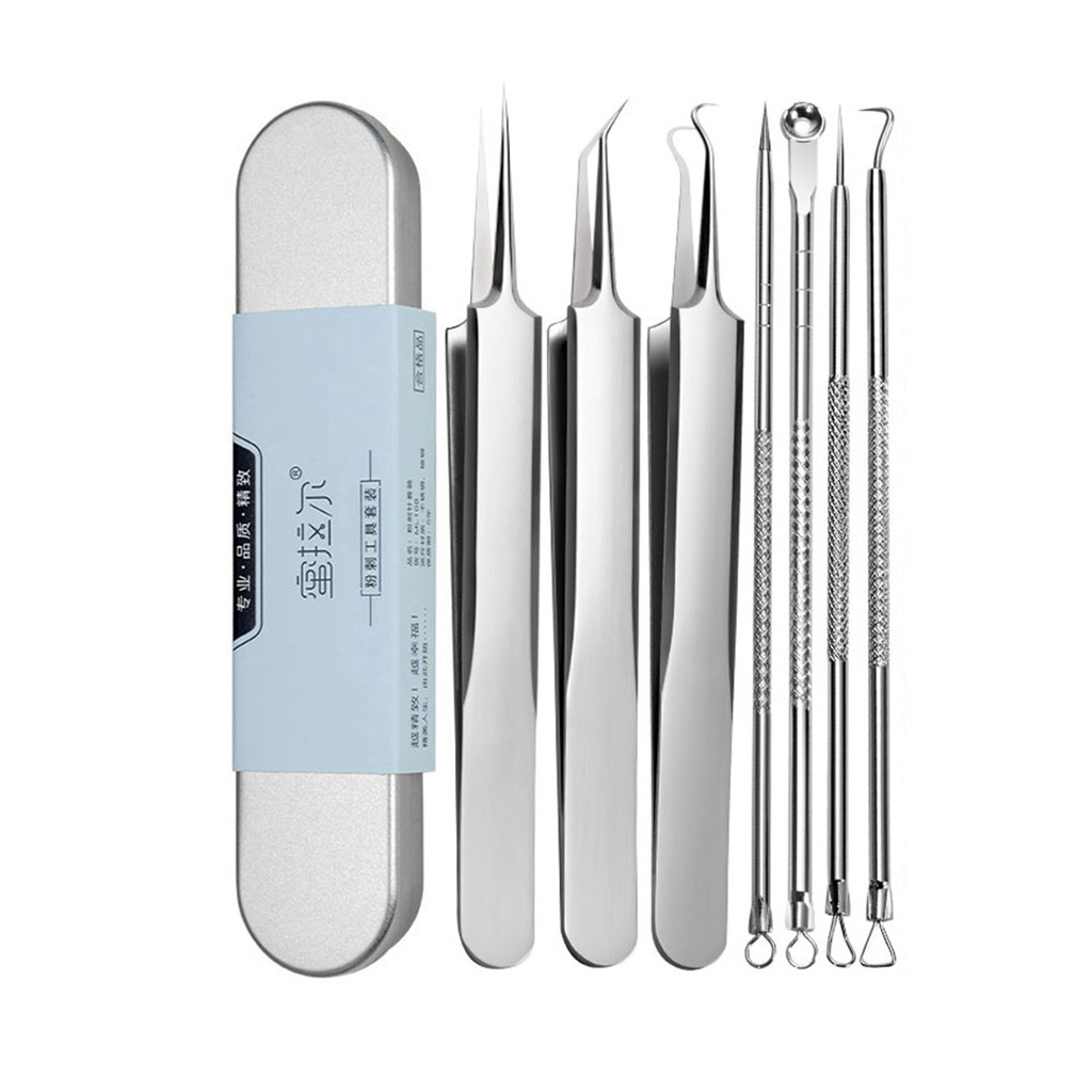 不銹鋼粉刺針套裝(7件套) 暗瘡針 黑頭祛痘粉刺夾鑷子 (包裝隨機)