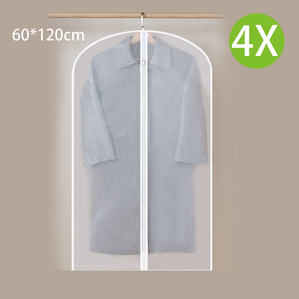 4X 透明衣服防塵袋 (4個裝) 防塵罩 西裝套防塵袋 防潮 60 x 120cm
