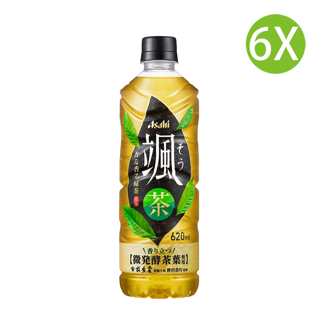 6X 日本製 Asahi 朝日颯 (620ml x 6)茶飲料 綠茶 [2CKH1]