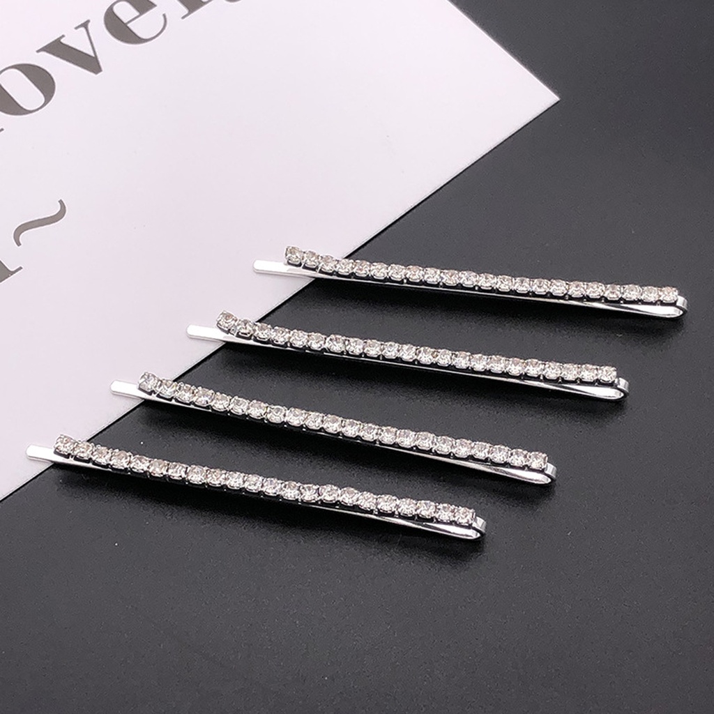 4X 銀色鑲鑽髮夾 金屬邊夾 女韓版ins風發飾水鑽飾品 bb夾 一字夾