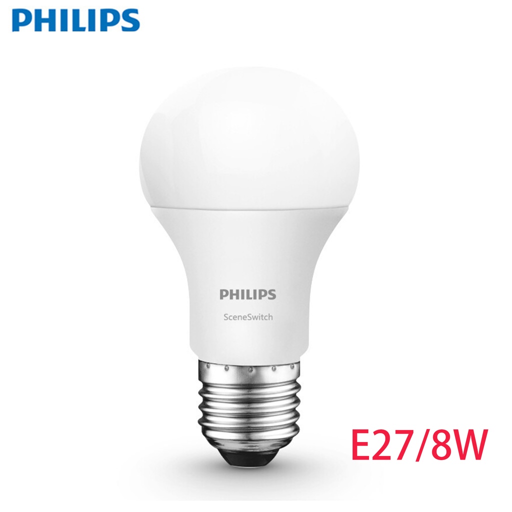 飛利浦 8W 白光 黃光 色温切换LED燈泡 燈膽 (白光/黃光色温切换)(普通開關控制) E27螺頭 3000K 節能燈泡 内置火牛(變壓器) 可調光
