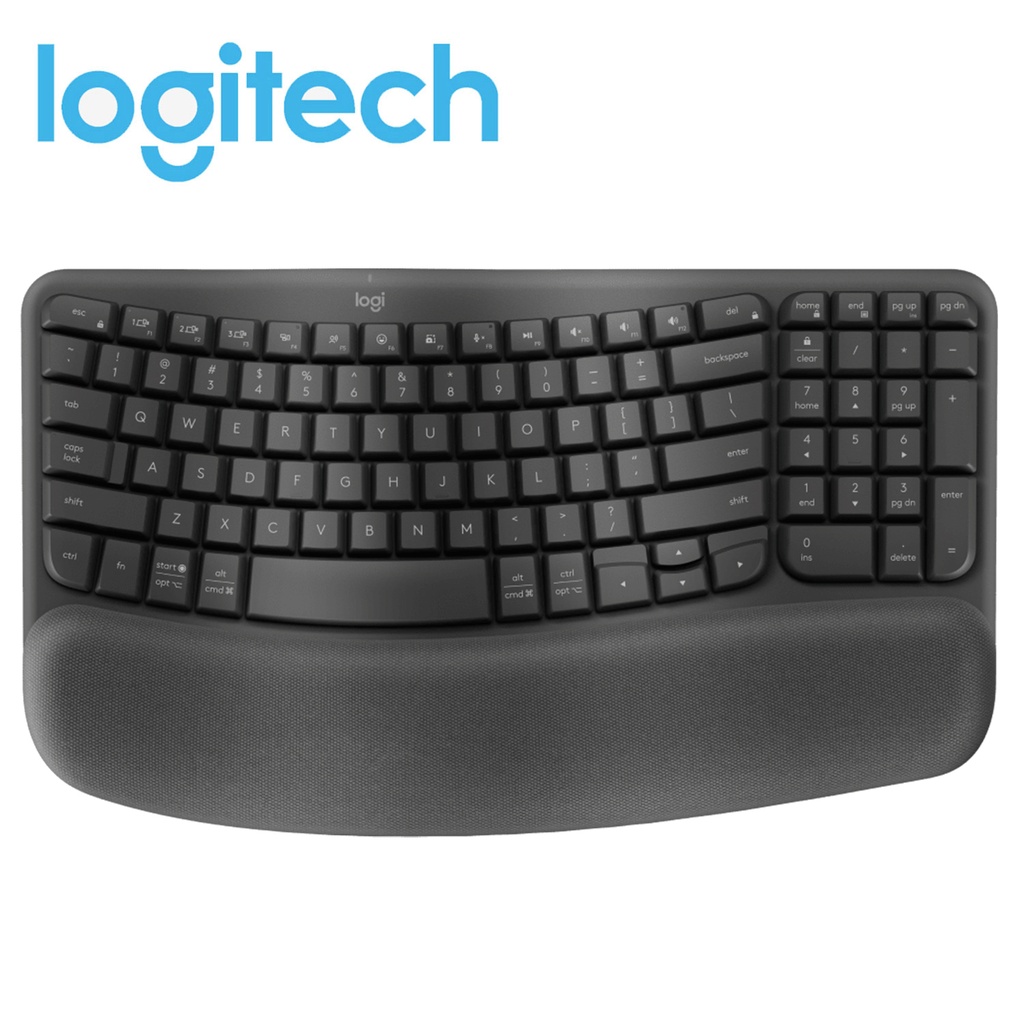 羅技 Logitech WAVE KEYS 無線藍牙鍵盤 人體工學鍵盤 藍牙鍵盤 波浪形設計 (黑色)| 平行進口 (包裝隨機) 