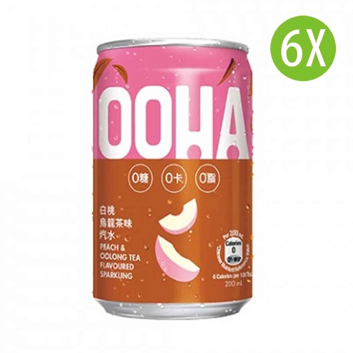 [DKc281x6] 6X OOHA白桃烏龍茶味無糖汽水 罐裝 200mlx6