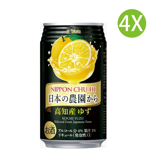 [VinoA50] 4X 日本產 農園 柚子味汽酒 高知產柚子酒 (350ml x 4) [48607] (包裝隨機)