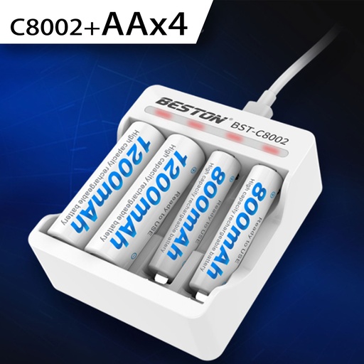 [Batt006] C8002 定時斷電充電器USB 插口 + 4 x AA 1200mAh 充電池