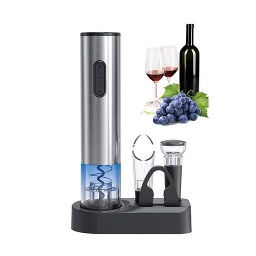 [CareHome38] 電動開瓶器酒具4合1套裝 紅酒開瓶器套裝-開瓶器 倒酒器 鋁箔割紙器 真空酒塞連收納底座套裝  (電池款)
