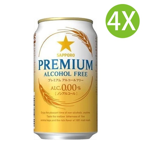[BE27] 4X 【日本版】 Sapporo 札幌啤酒 Premium無酒精啤酒(350ml x 4) [G062]
