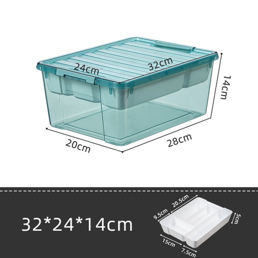 [CareHome46G] 樂高積木零件收納盒 帶隔層 玩具儲物箱 小號(淺灰綠色)