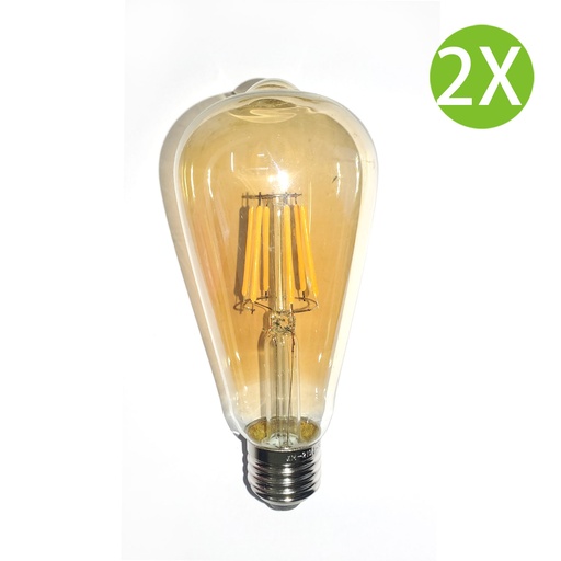 [LightBulb39x2] 2X 6W 茶色 LED 燈泡 [2件裝] 仿鎢絲復古燈泡 ST64燈型 E27螺絲頭 暖白色2700K  節能燈泡