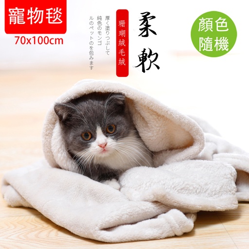 [CarePet012L] 寵物毯 70x100cm 睡眠保暖狗狗窩墊 狗狗被子 珊瑚絨寵物空調被（顏色隨機）