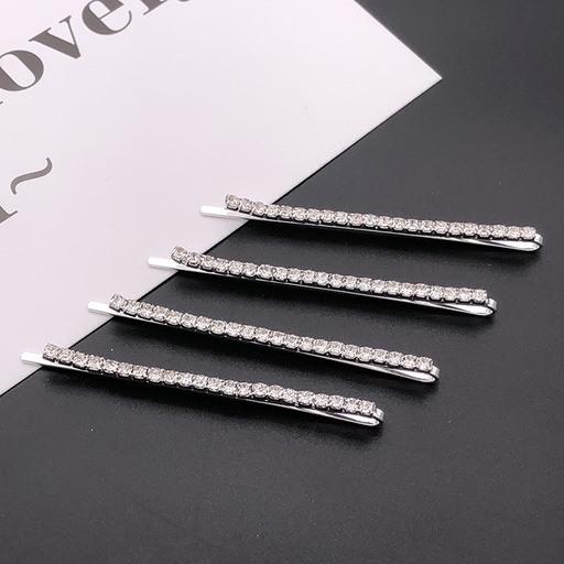 [CareWomen019x4] 4X 銀色鑲鑽髮夾 金屬邊夾 女韓版ins風發飾水鑽飾品 bb夾 一字夾
