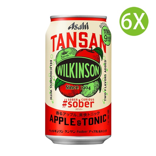 [DKc114x6] 6X 日本製 朝日飲料 Wilkinson Tansan 蘋果味碳酸水 (350ml x 6) 微糖 罐裝 蘋果 [2T382]