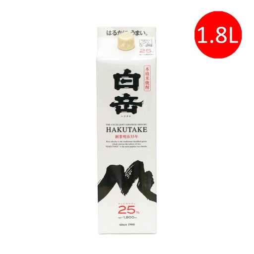 [VinoC026] 日本制 高橋酒造 白岳 本格米燒酎 燒酒 1.8L 盒裝 [抵飲裝] [050] (包裝隨機)