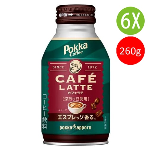 [DKc179x6] 6X 日本製 Pokka Sapporo Latte 拿鐵咖啡  260g x 6 (包裝隨機) [WQ89]
