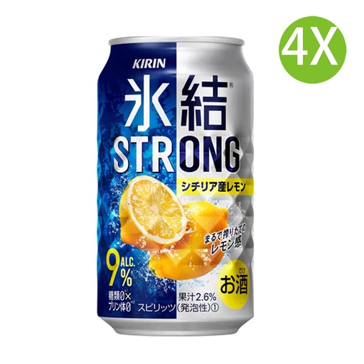 [BEa040x4] 4X 日本製 Kirin [冰結] 無糖 STRONG 西西里檸檬果味有氣酒 (350ml x 4) [AR442] (包裝隨機)
