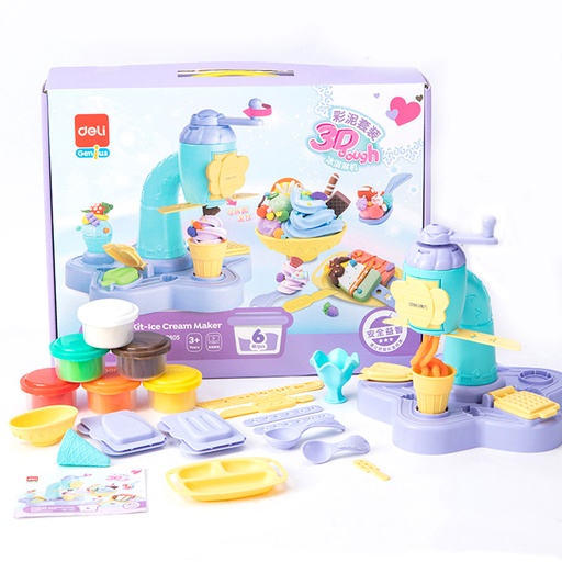 [ToyKids84] 得力 兒童食品級小麥粉麵粉橡皮泥(冰淇淋機禮盒裝) 22件套 配6杯小麥粉彩泥 泥膠 兒童節大禮包 兒童手工泥 黏土 益智玩具 造型工具 (包裝隨機)